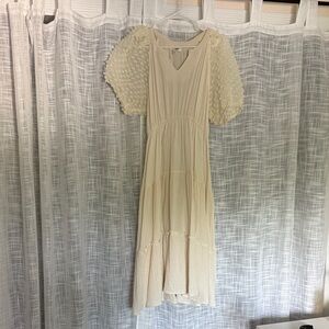 Cream Dress with puff sleeves